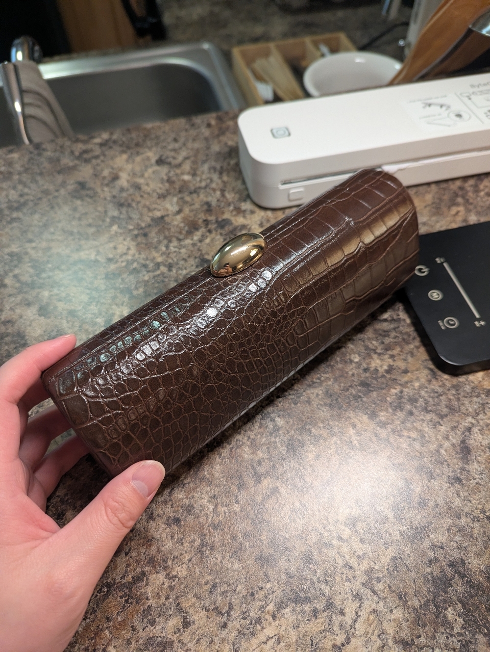 Brown Croc Embossed Clutch